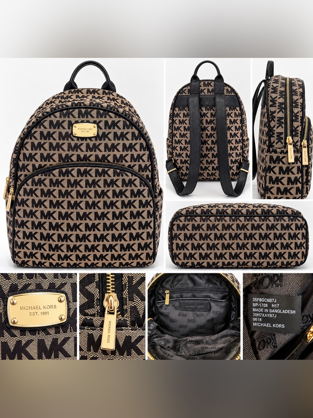 Michael Kors MK Signature Jacquard Backpack Black & Beige Gold Hardware NEW!!!!